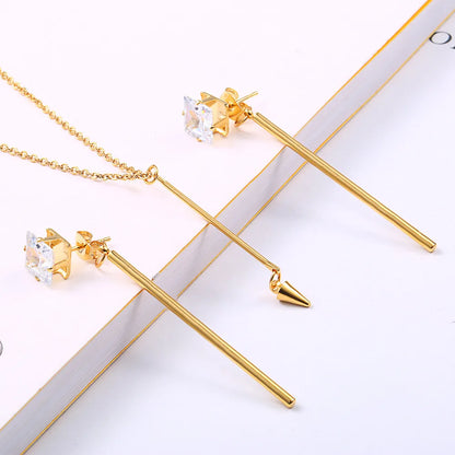 Wholesale Jewelry Simple Style Classic Style Solid Color 304 Stainless Steel Rhinestones 18K Gold Plated Inlay Earrings Necklace