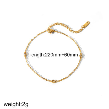 Wholesale Jewelry Simple Style Classic Style Solid Color 304 Stainless Steel Zircon 18K Gold Plated Plating Bracelets Anklet