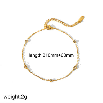 Wholesale Jewelry Simple Style Classic Style Solid Color 304 Stainless Steel Zircon 18K Gold Plated Plating Bracelets Anklet