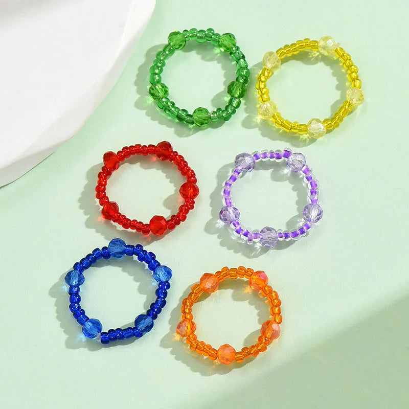 Wholesale Jewelry Simple Style Classic Style Solid Color Artificial Crystal Beaded Rings