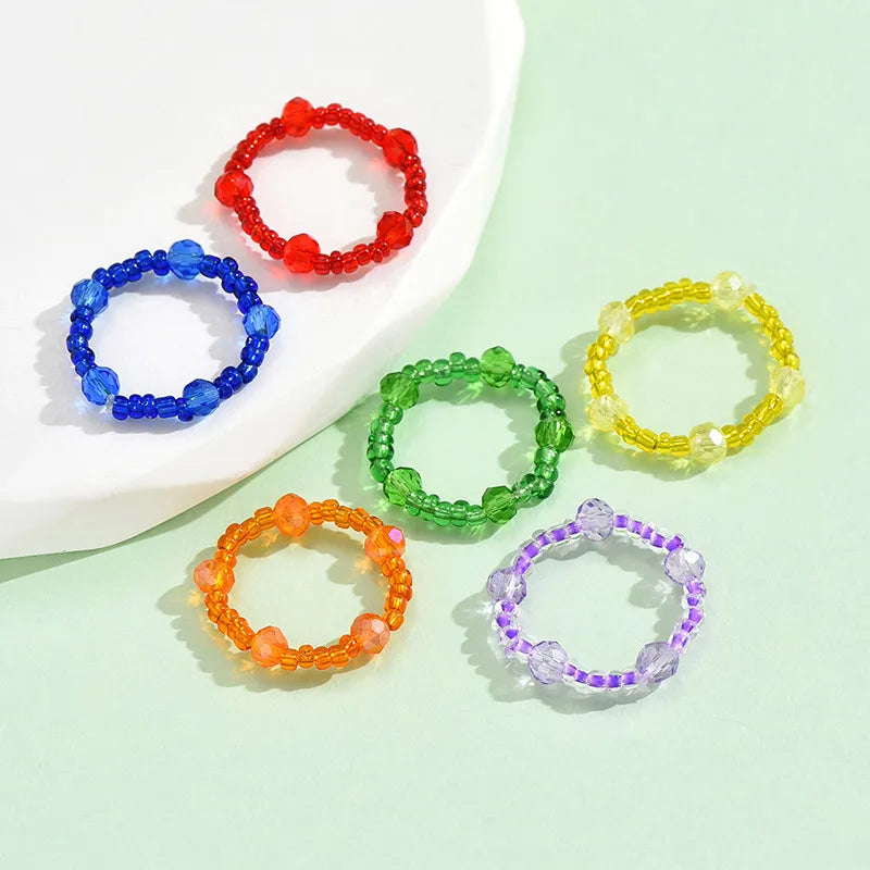 Wholesale Jewelry Simple Style Classic Style Solid Color Artificial Crystal Beaded Rings