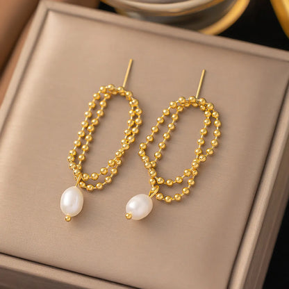 Wholesale Jewelry Simple Style Classic Style Solid Color Titanium Steel Pearl Inlay Earrings Necklace