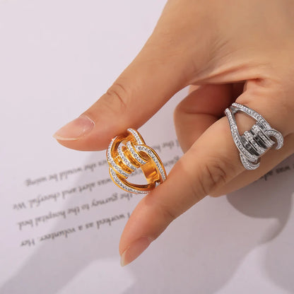 Wholesale Jewelry Simple Style Classic Style Solid Color Titanium Steel Rhinestones 18K Gold Plated Plating Inlay Rings