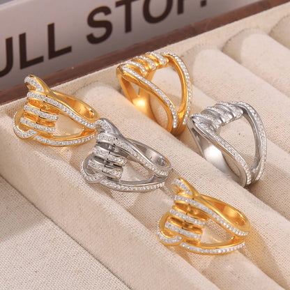 Wholesale Jewelry Simple Style Classic Style Solid Color Titanium Steel Rhinestones 18K Gold Plated Plating Inlay Rings