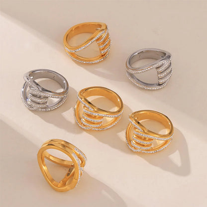 Wholesale Jewelry Simple Style Classic Style Solid Color Titanium Steel Rhinestones 18K Gold Plated Plating Inlay Rings