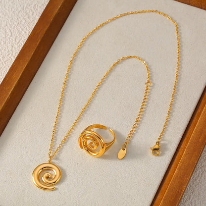 Wholesale Jewelry Simple Style Classic Style Spiral 304 Stainless Steel 18K Gold Plated Plating Rings Necklace