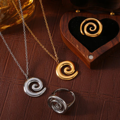 Wholesale Jewelry Simple Style Classic Style Spiral 304 Stainless Steel 18K Gold Plated Plating Rings Necklace