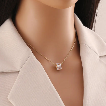 Wholesale Jewelry Simple Style Classic Style Square 304 Stainless Steel Diamond 18K Gold Plated Plating Inlay Pendant Necklace