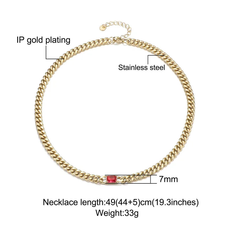 Wholesale Jewelry Simple Style Classic Style Square 304 Stainless Steel Zircon 18K Gold Plated Inlay Necklace