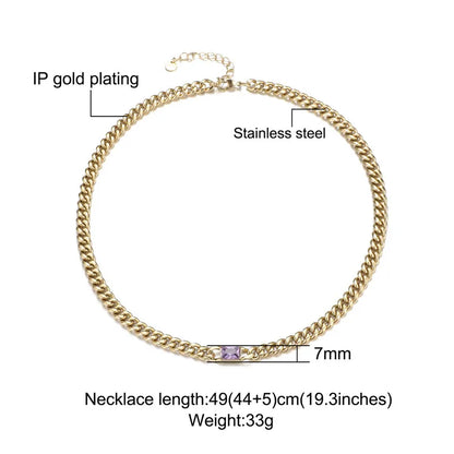 Wholesale Jewelry Simple Style Classic Style Square 304 Stainless Steel Zircon 18K Gold Plated Inlay Necklace