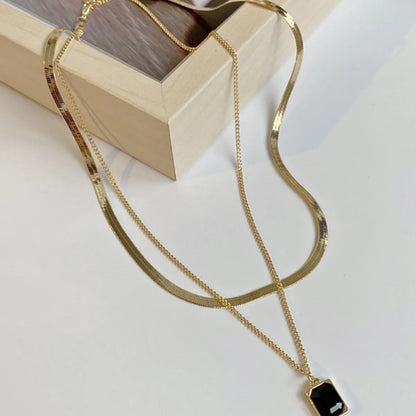 Wholesale Jewelry Simple Style Classic Style Square Alloy Glass 14K Gold Plated Inlay Layered Necklaces