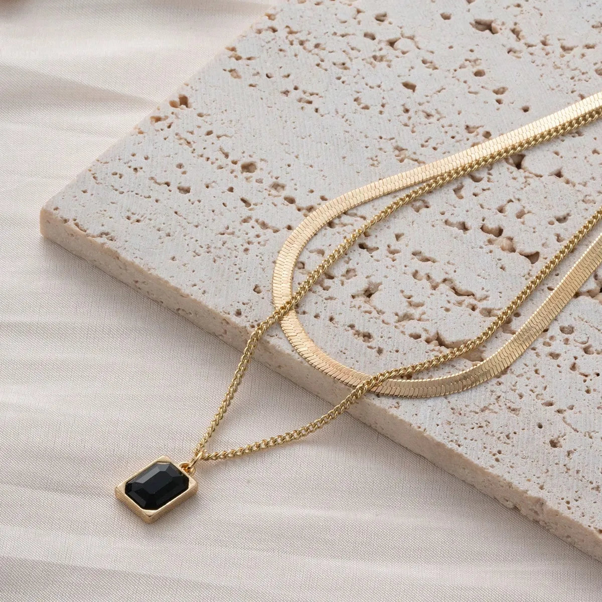 Wholesale Jewelry Simple Style Classic Style Square Alloy Glass 14K Gold Plated Inlay Layered Necklaces