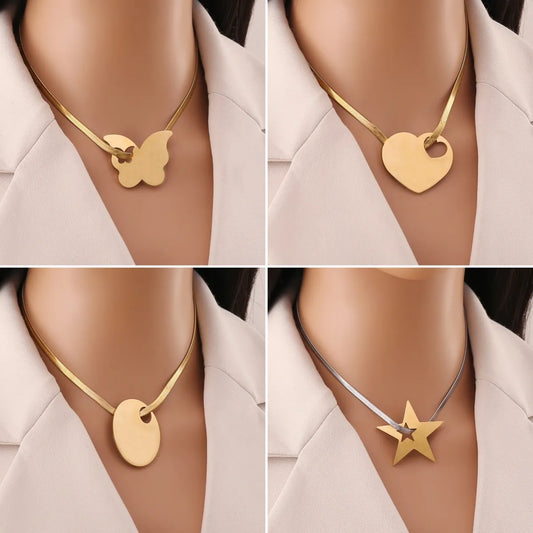 Wholesale Jewelry Simple Style Classic Style Star Heart Shape Butterfly 304 Stainless Steel 18K Gold Plated Plating Pendant Necklace