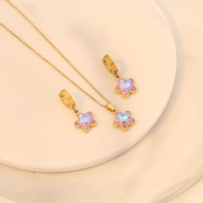 Wholesale Jewelry Simple Style Classic Style Star Heart Shape Butterfly 304 Stainless Steel Copper Glass Inlay Earrings Necklace Jewelry Set