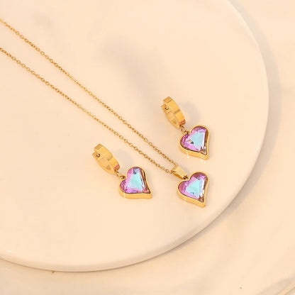 Wholesale Jewelry Simple Style Classic Style Star Heart Shape Butterfly 304 Stainless Steel Copper Glass Inlay Earrings Necklace Jewelry Set