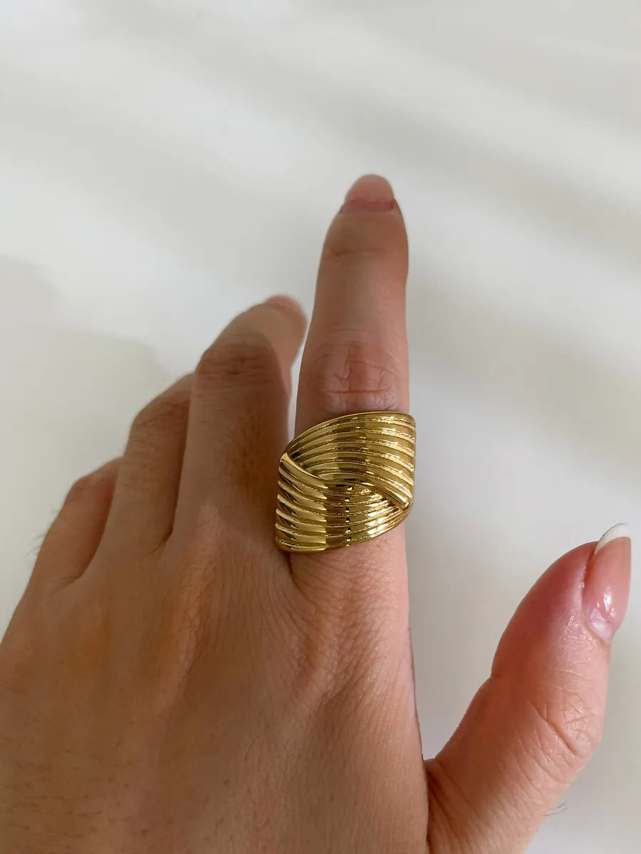 Wholesale Jewelry Simple Style Classic Style Stripe 316L Stainless Steel  18K Gold Plated Plating Open Rings