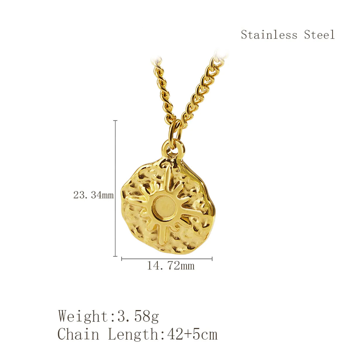 Wholesale Jewelry Simple Style Classic Style Sun 304 Stainless Steel 18K Gold Plated Plating Pendant Necklace