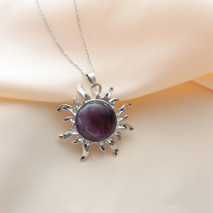 Wholesale Jewelry Simple Style Classic Style Sun Alloy Natural Stone Silver Plated Plating Inlay Pendant Necklace