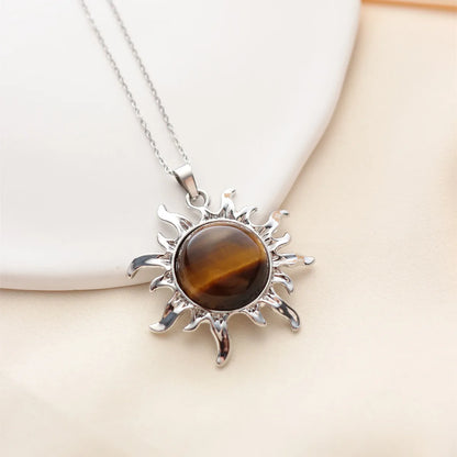 Wholesale Jewelry Simple Style Classic Style Sun Alloy Natural Stone Silver Plated Plating Inlay Pendant Necklace