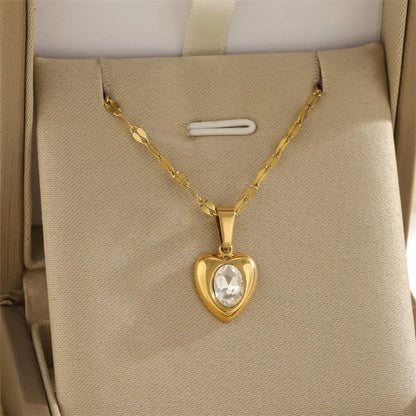 Wholesale Jewelry Simple Style Classic Style Sun Heart Shape Bow Knot 201 Stainless Steel 304 Stainless Steel Rhinestones Shell Zircon 18K Gold Plated Inlay Pendant Necklace