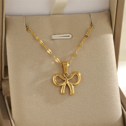 Wholesale Jewelry Simple Style Classic Style Sun Heart Shape Bow Knot 201 Stainless Steel 304 Stainless Steel Rhinestones Shell Zircon 18K Gold Plated Inlay Pendant Necklace