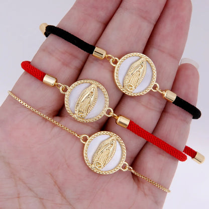 Wholesale Jewelry Simple Style Classic Style Virgin Mary Rope Copper Shell 18K Gold Plated Plating Inlay Drawstring Bracelets