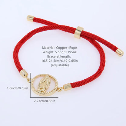 Wholesale Jewelry Simple Style Classic Style Virgin Mary Rope Copper Shell 18K Gold Plated Plating Inlay Drawstring Bracelets