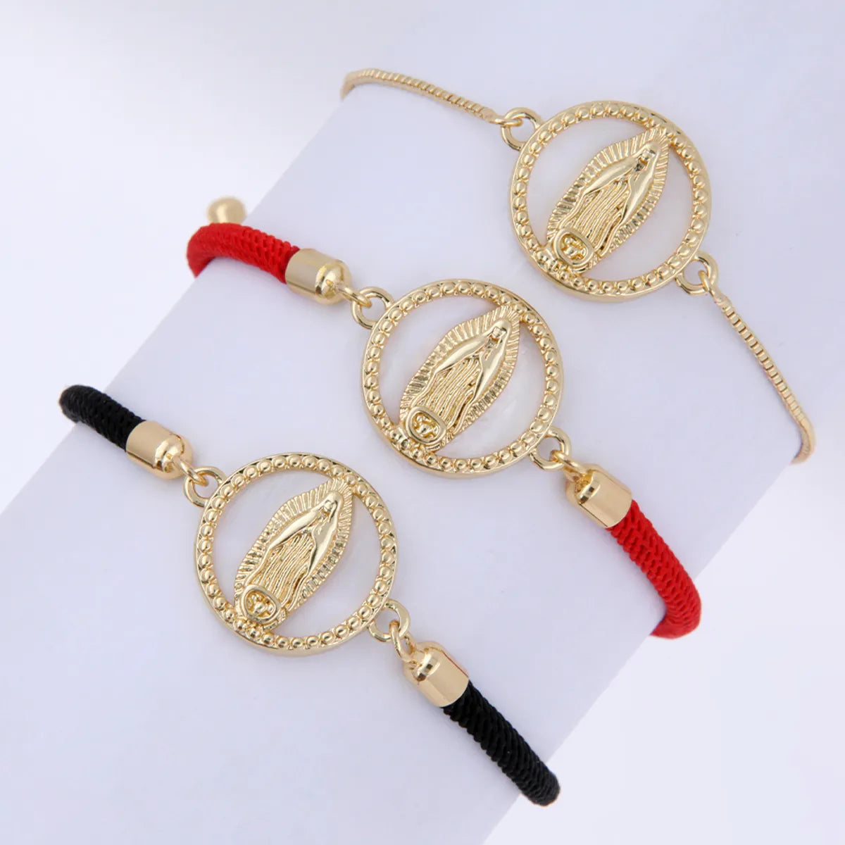 Wholesale Jewelry Simple Style Classic Style Virgin Mary Rope Copper Shell 18K Gold Plated Plating Inlay Drawstring Bracelets