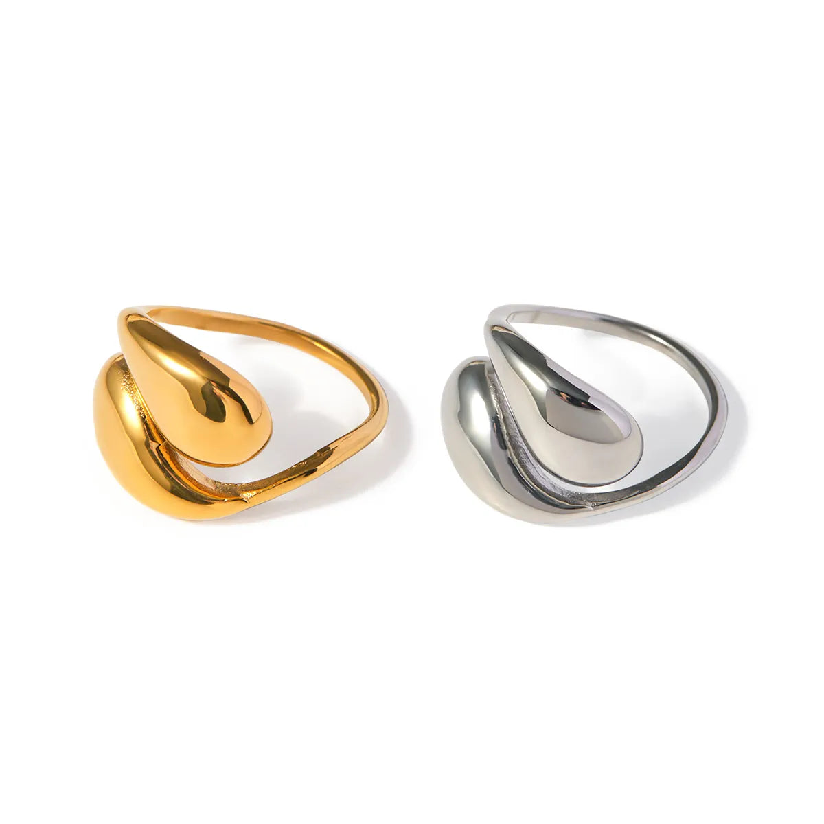 Wholesale Jewelry Simple Style Classic Style Water Droplets 304 Stainless Steel 18K Gold Plated Plating Rings