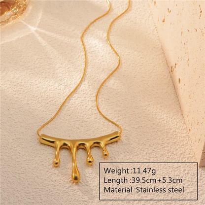 Wholesale Jewelry Simple Style Classic Style Waves 304 Stainless Steel 18K Gold Plated Water Drop Earrings Necklace Jewelry Set