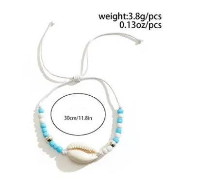 Wholesale Jewelry Simple Style Color Block Seed Bead Shell Anklet