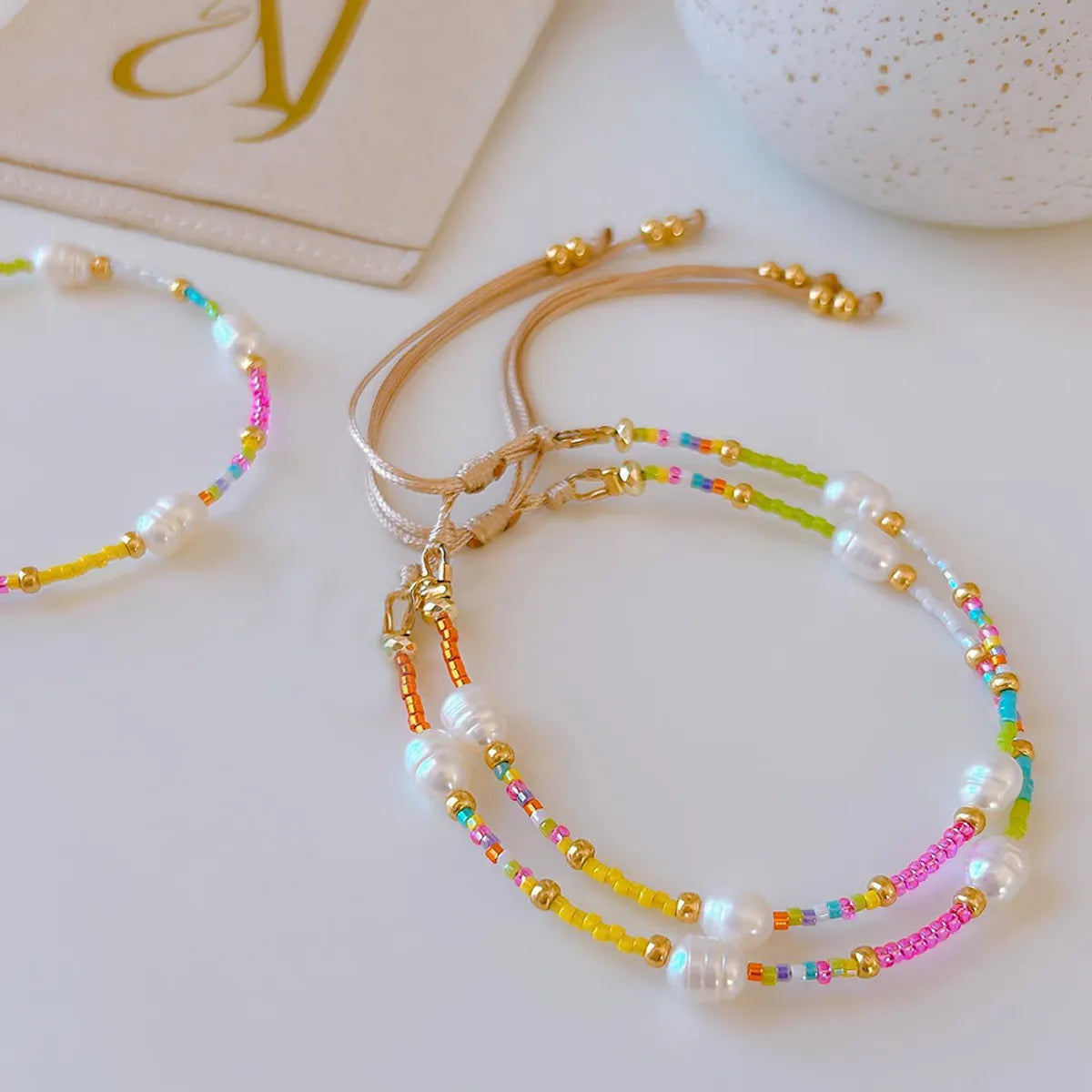 Simple Style Colorful 18k Gold Plated Freshwater Pearl Seed Bead Copper Wholesale Bracelets