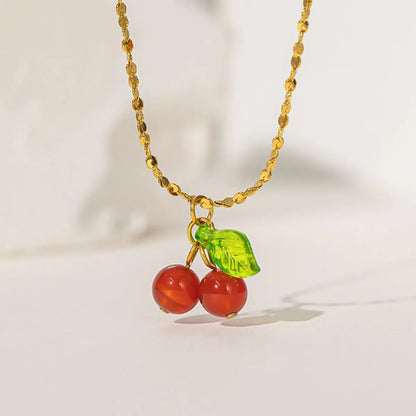 Wholesale Jewelry Simple Style Commute Cherry 304 Stainless Steel 18K Gold Plated Plating Pendant Necklace