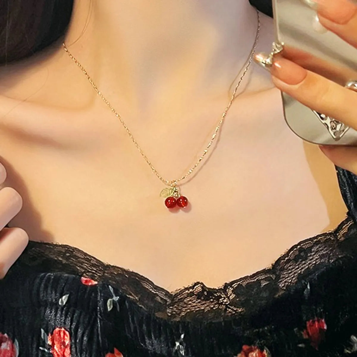 Wholesale Jewelry Simple Style Commute Cherry 304 Stainless Steel 18K Gold Plated Plating Pendant Necklace