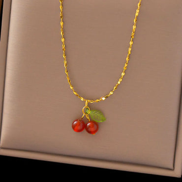 Wholesale Jewelry Simple Style Commute Cherry 304 Stainless Steel 18K Gold Plated Plating Pendant Necklace