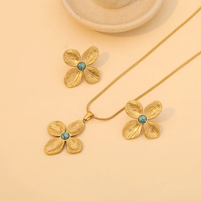 Wholesale Jewelry Simple Style Commute Flower 304 Stainless Steel Pearl 18K Gold Plated Plating Inlay Earrings Necklace