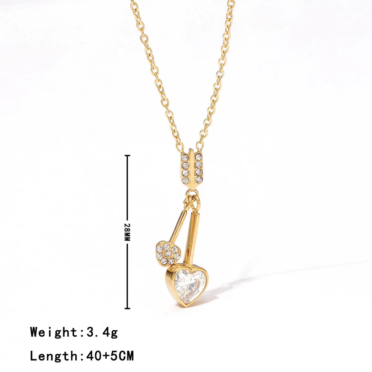 Wholesale Jewelry Simple Style Commute Heart Shape 304 Stainless Steel Zircon White Gold Plated Gold Plated Plating Inlay Pendant Necklace