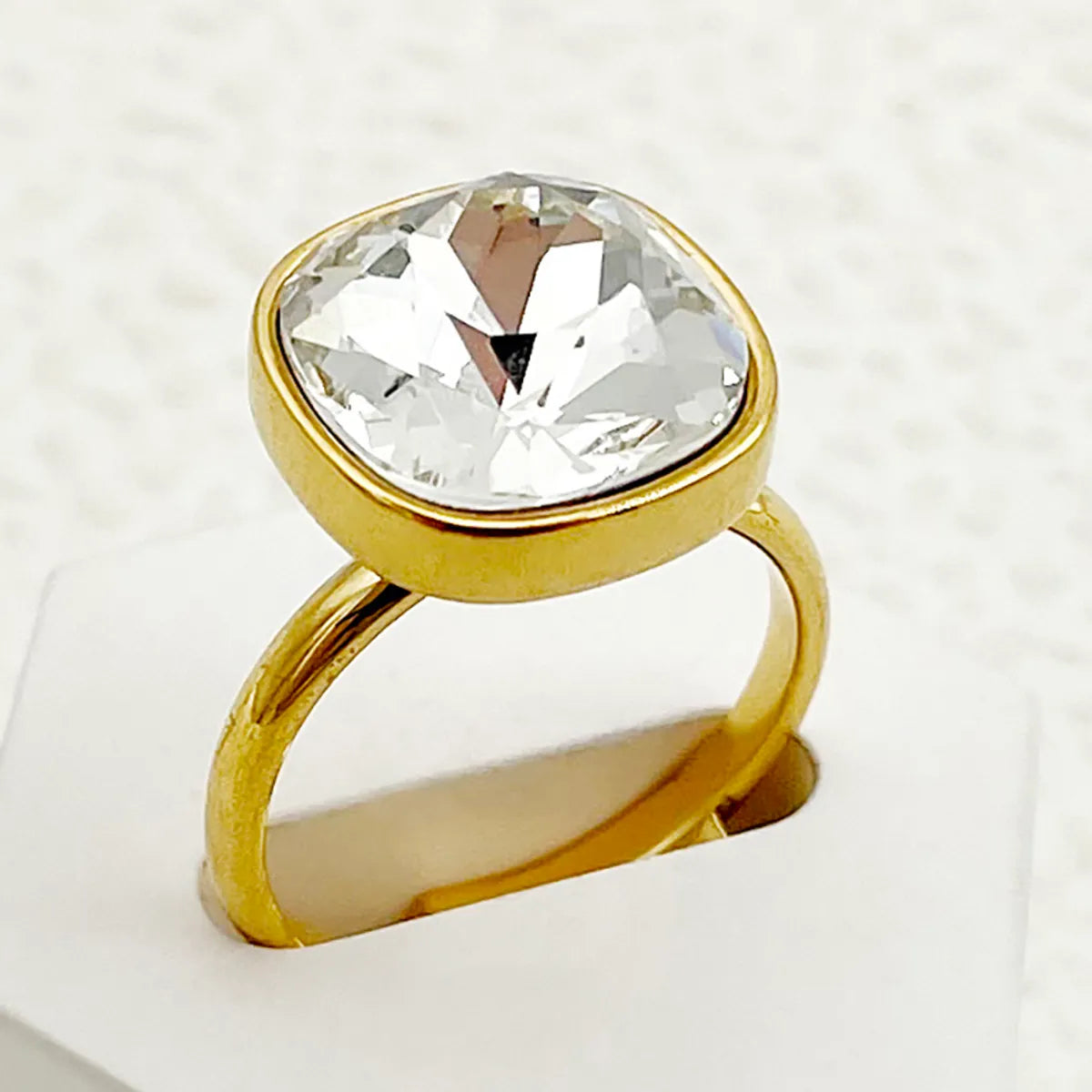 Wholesale Jewelry Simple Style Commute Round Square Heart Shape 304 Stainless Steel Zircon 14K Gold Plated Asymmetrical Plating Inlay Rings