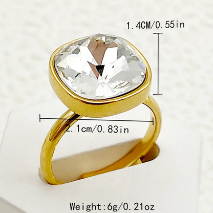 Wholesale Jewelry Simple Style Commute Round Square Heart Shape 304 Stainless Steel Zircon 14K Gold Plated Asymmetrical Plating Inlay Rings