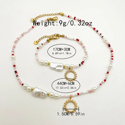 Wholesale Jewelry Simple Style Commute Round Sun 304 Stainless Steel Gold Plated Beaded Bracelets Necklace