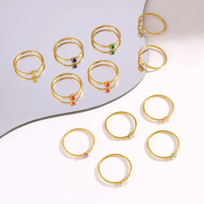 Wholesale Jewelry Simple Style Commute Solid Color 304 Stainless Steel Zircon 18K Gold Plated Gold Plated Plating Inlay Rings