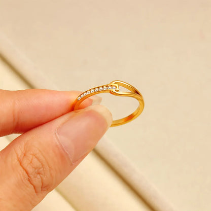 Wholesale Jewelry Simple Style Commute Water Droplets Solid Color 304 Stainless Steel Rhinestones 18K Gold Plated Round Inlay Rings