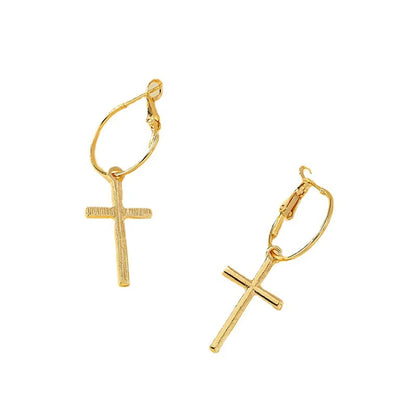 1 Pair Simple Style Cross Plating Alloy Gold Plated Drop Earrings