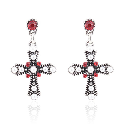 Wholesale Jewelry Simple Style Cross Alloy Gold Plated Plating Hollow Out Inlay Drop Earrings