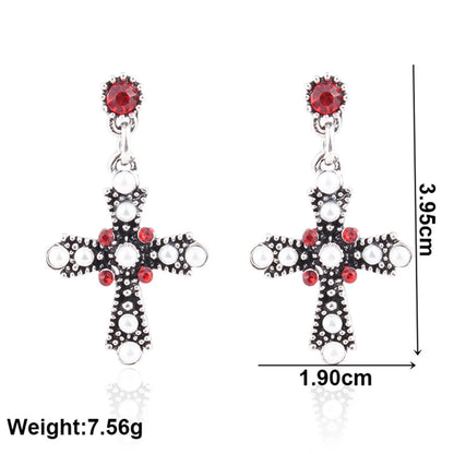 Wholesale Jewelry Simple Style Cross Alloy Gold Plated Plating Hollow Out Inlay Drop Earrings