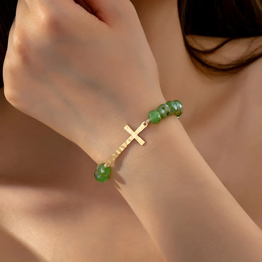 Wholesale Jewelry Simple Style Cross Glass Metal Beaded Bracelets