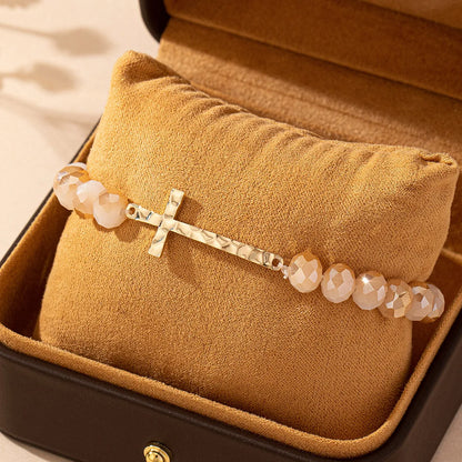 Wholesale Jewelry Simple Style Cross Glass Metal Beaded Bracelets