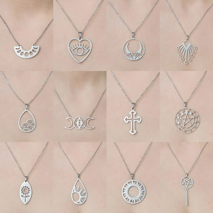 Wholesale Jewelry Simple Style Cross Moon Flower 201 Stainless Steel Polishing Pendant Necklace