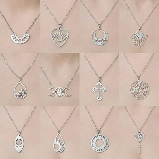 Wholesale Jewelry Simple Style Cross Moon Flower 201 Stainless Steel Polishing Pendant Necklace