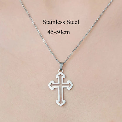 Wholesale Jewelry Simple Style Cross Moon Flower 201 Stainless Steel Polishing Pendant Necklace